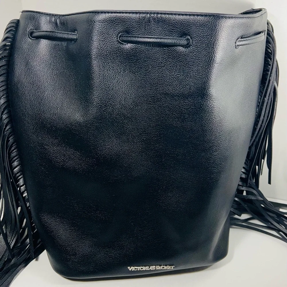 Victoria’s Secret Fringe black cowgirl bucket drawstring backpack bag